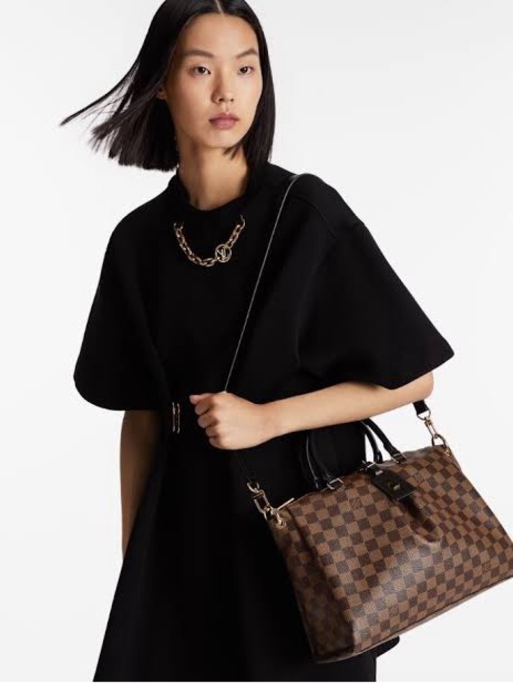 Louis Vuitton Odeon Damier Ebene Noir Satchel Brown Black Handles
